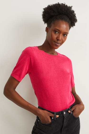 Damen - Strickpullover - kurzarm - pink