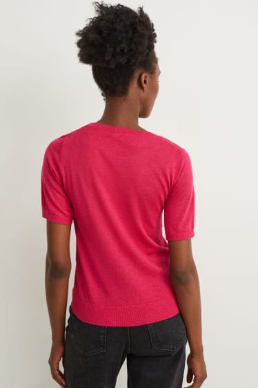 Damen - Strickpullover - kurzarm - pink