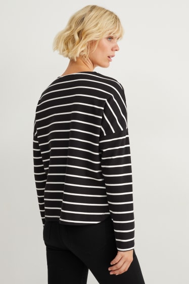 Women - Basic long sleeve top - striped - black