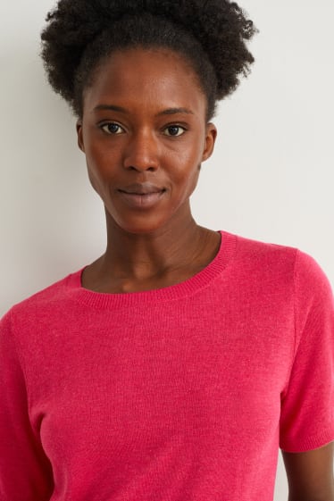 Damen - Strickpullover - kurzarm - pink