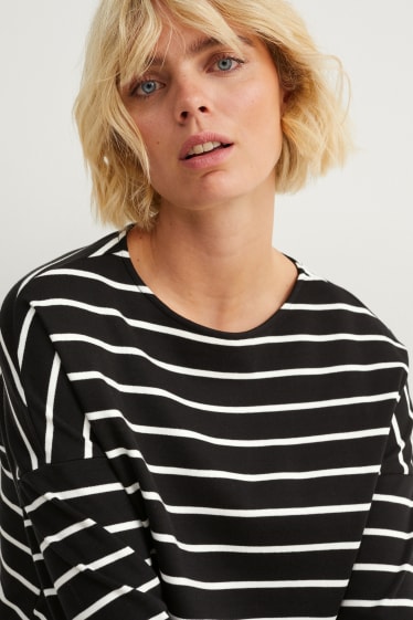 Women - Basic long sleeve top - striped - black