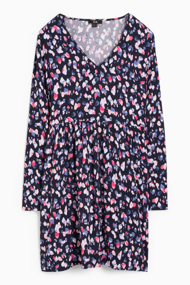 Femmes - Robe à col V - à fleurs - bleu foncé