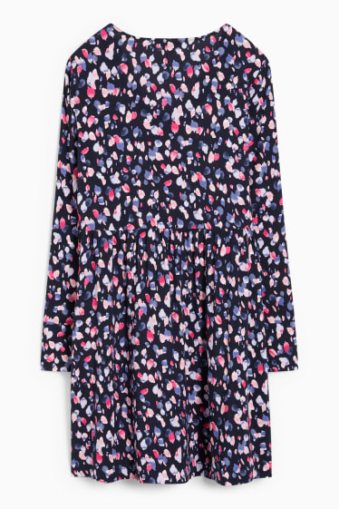 Femmes - Robe à col V - à fleurs - bleu foncé