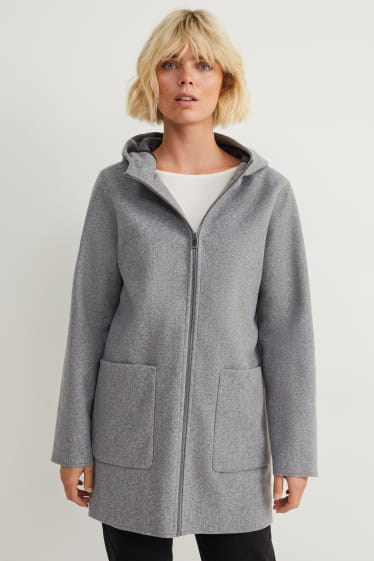 Femmes - Manteau à capuche - gris chiné