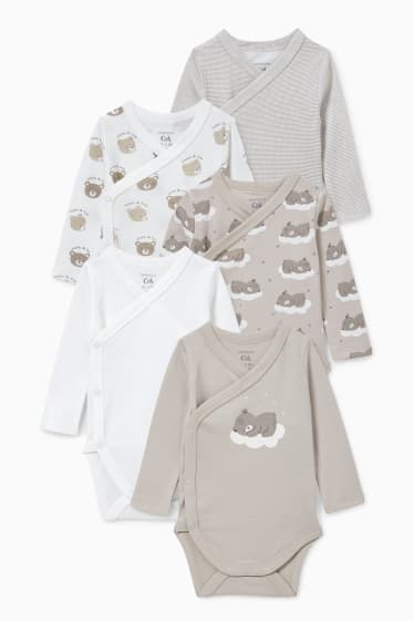 Bébés - Lot de 5 - bodys croisés pour bébé - beige