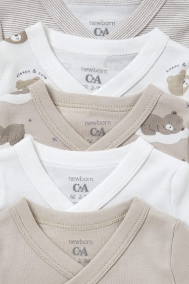 Bébés - Lot de 5 - bodys croisés pour bébé - beige