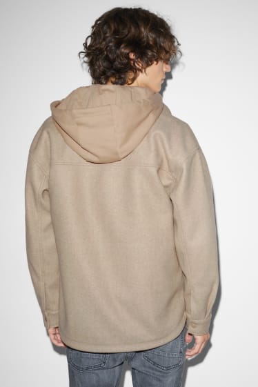 Men - Shirt jacket with hood - light beige