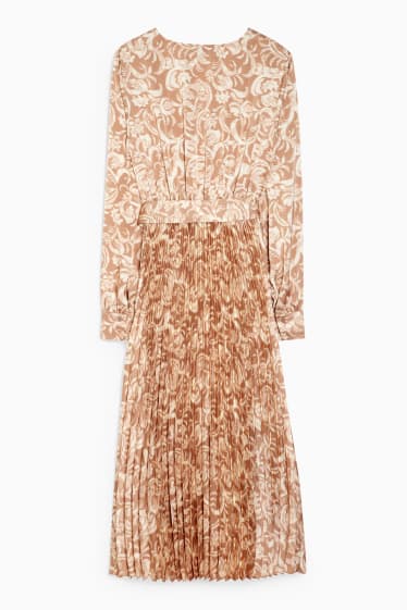 Women - Wrap dress - pleated - patterned - light beige