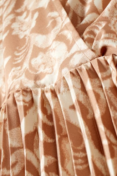 Femmes - Robe croisée - plissée - à motif - beige clair