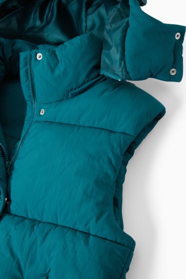 Dames - CLOCKHOUSE - gewatteerde bodywarmer met capuchon - donkerturquoise