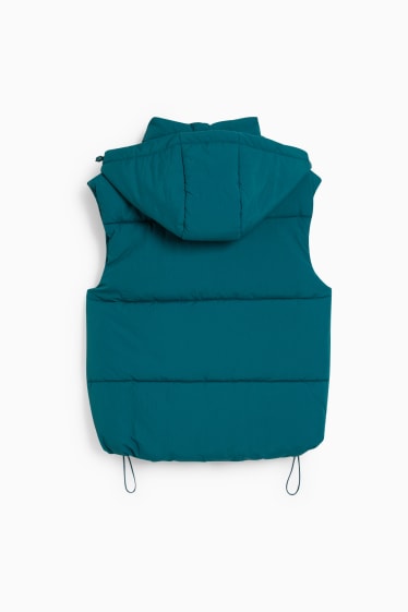 Dames - CLOCKHOUSE - gewatteerde bodywarmer met capuchon - donkerturquoise