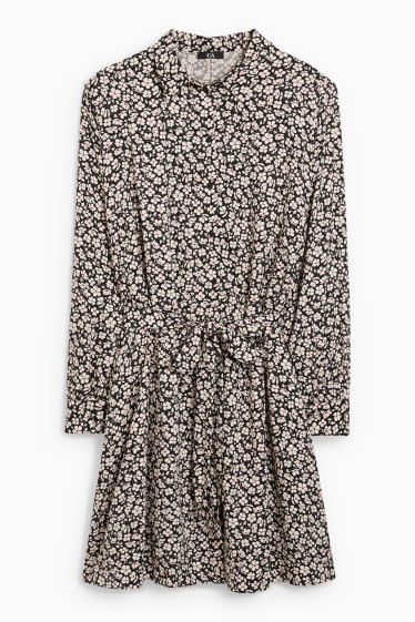 Femmes - Robe-chemisier en viscose - à fleurs - noir