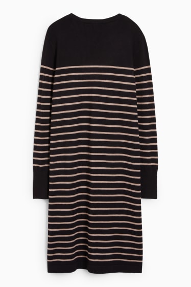 Women - Basic knitted dress - striped - black / beige
