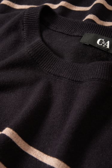 Women - Basic knitted dress - striped - black / beige