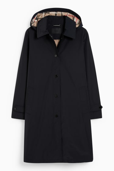Women - Trench coat with hood - black