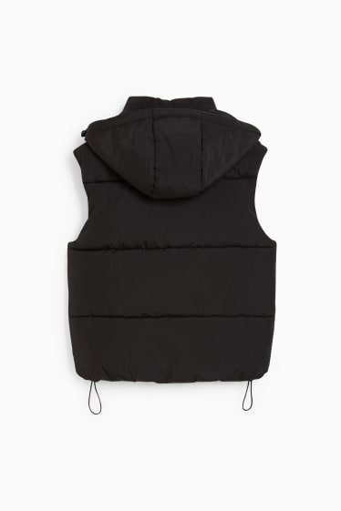 Femei - Vestă matlasată cu glugă - negru