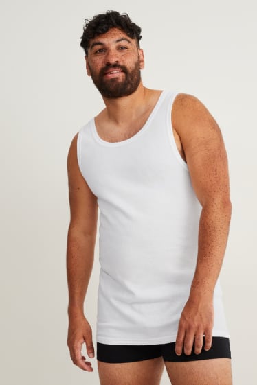 Hombre - Pack de 3 - camisetas interiores - canalé fino - blanco