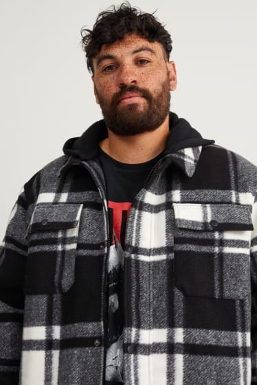 Hommes - Veste-chemise à capuche - à carreaux - noir / blanc