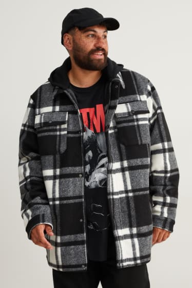 Hommes - Veste-chemise à capuche - à carreaux - noir / blanc