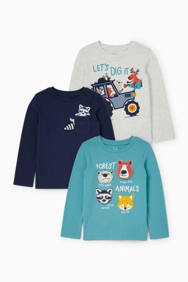 Kinderen: jongens - Set van 3 - longsleeve - turquoise