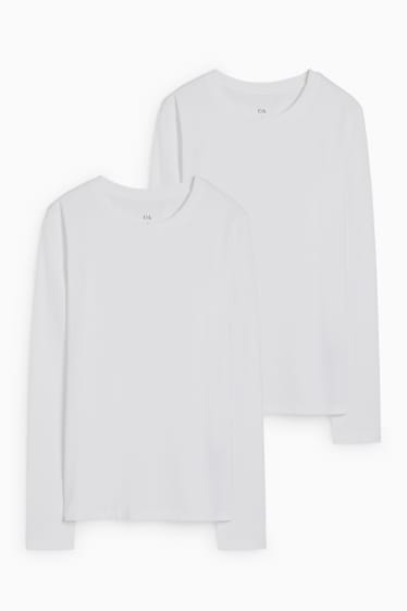 Damen - Multipack 2er - Basic-Langarmshirt - weiß