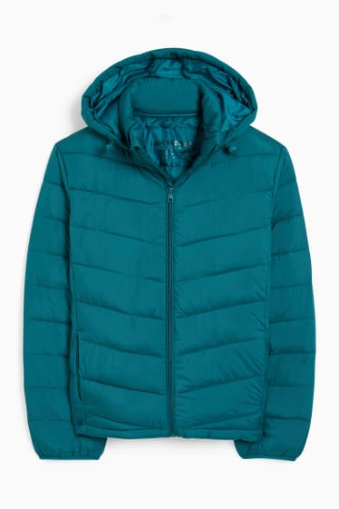 Women - Quilted jacket with hood - green