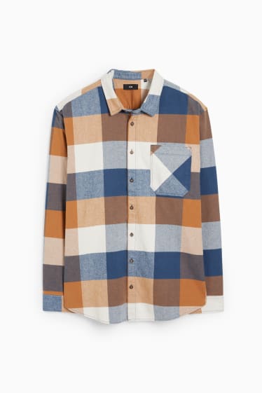Men - Shirt - regular fit - kent collar - check - brown