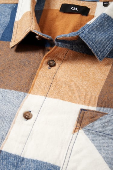 Men - Shirt - regular fit - kent collar - check - brown