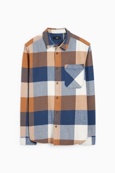 Hommes - Chemise - regular fit - col kent - à carreaux - marron