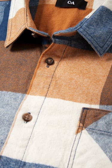 Hommes - Chemise - regular fit - col kent - à carreaux - marron
