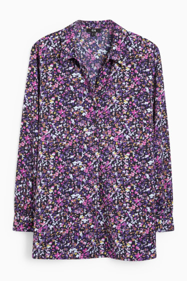 Women - Blouse - floral - dark blue