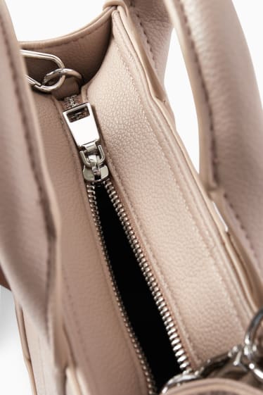 Damen - Tasche mit abnehmbarem Taschengurt - Lederimitat - silber