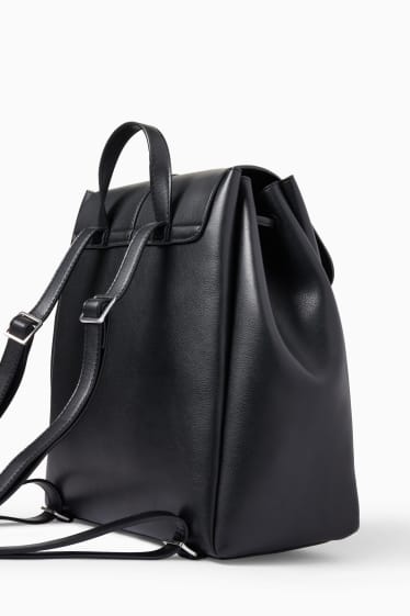 Damen - Rucksack - Lederimitat - schwarz