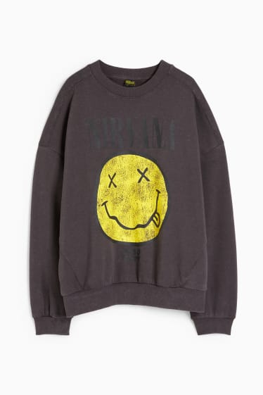 Tieners & jongvolwassenen - CLOCKHOUSE - oversized sweatshirt - Nirvana - donkergrijs