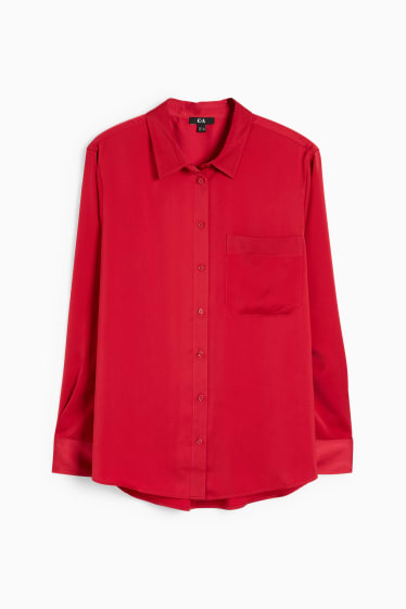 Women - Satin blouse - dark red