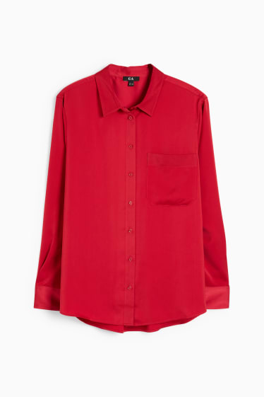 Dames - Satijnen blouse - donkerrood