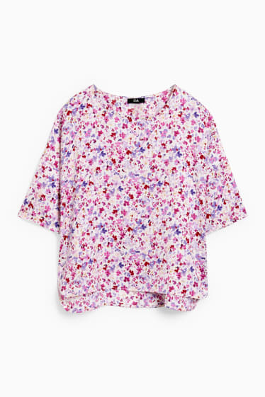 Dames - Blouse - gebloemd - wit / roze