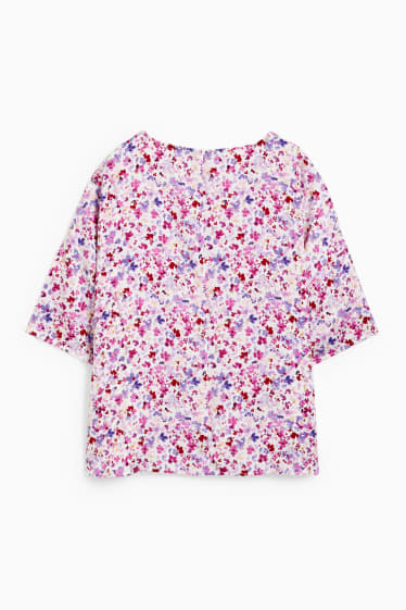 Dames - Blouse - gebloemd - wit / roze