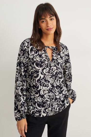 Dames - Blouse - met patroon - zwart