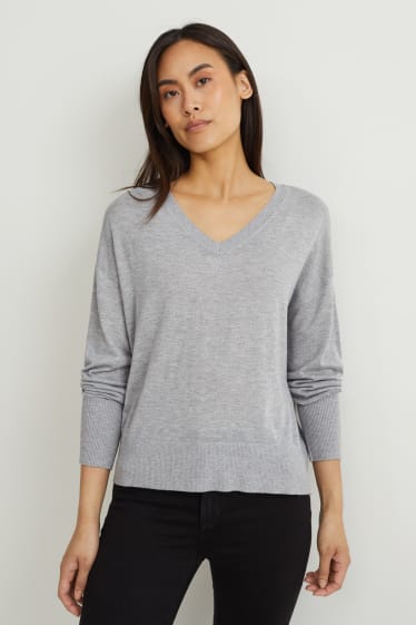 Damen - Feinstrick-Pullover - grau-melange