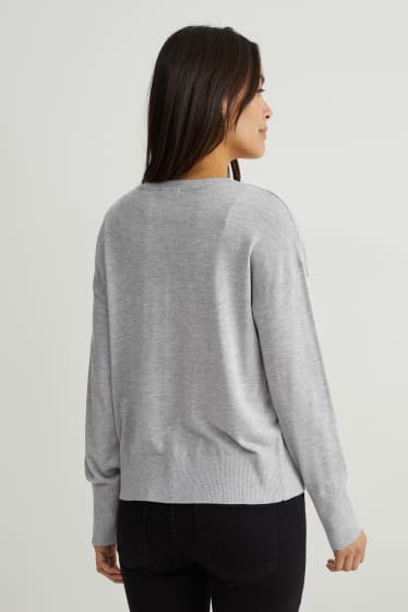 Damen - Feinstrick-Pullover - grau-melange