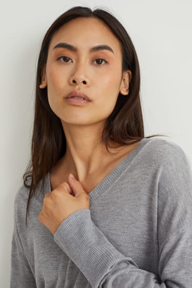 Damen - Feinstrick-Pullover - grau-melange