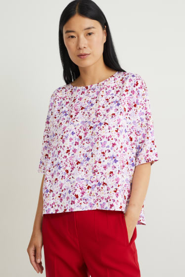 Dames - Blouse - gebloemd - wit / roze