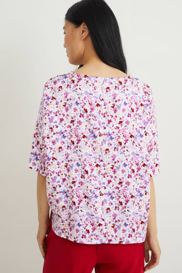 Dames - Blouse - gebloemd - wit / roze