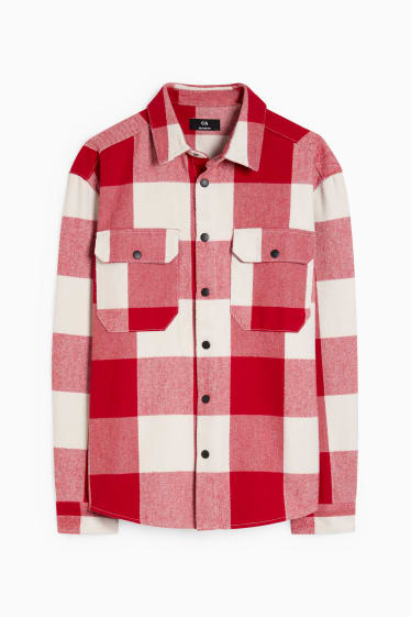 Men - Shirt - relaxed fit - kent collar - check - red