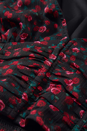 Femmes - Chemisier court - à fleurs - noir