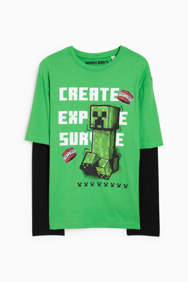 Enfants garçons - Minecraft - haut à manches longues - look 2-en-1 - vert clair