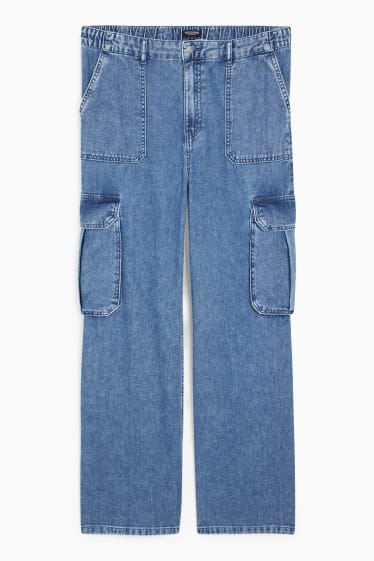 Nastolatki - CLOCKHOUSE- straight cargo jeans - wysoki stan - dżins-niebieski