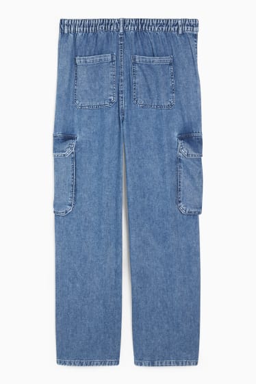 Teens & young adults - CLOCKHOUSE - straight cargo jeans - high waist - blue denim