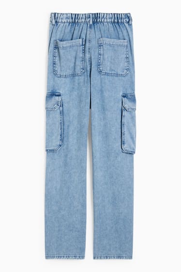 Teens & young adults - CLOCKHOUSE - straight cargo jeans - high waist - denim-light blue